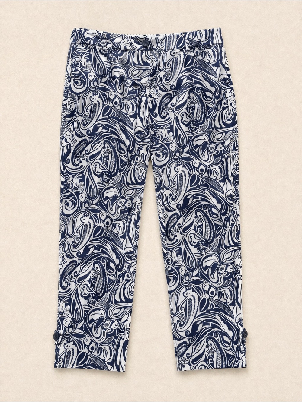 Talbots Perfect Crop Pants Blue White Paisley Capri Ankle Pants Preppy Coastal - Picture 3 of 15